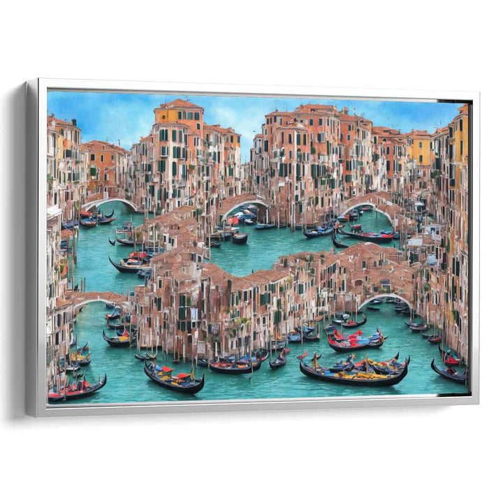 Colorful Waterway Expressions: Lively Impressionist Canal Scene Canvas Art
