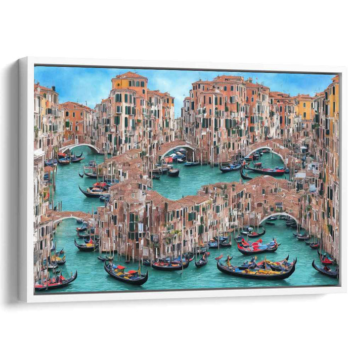 Colorful Waterway Expressions: Lively Impressionist Canal Scene Canvas Art