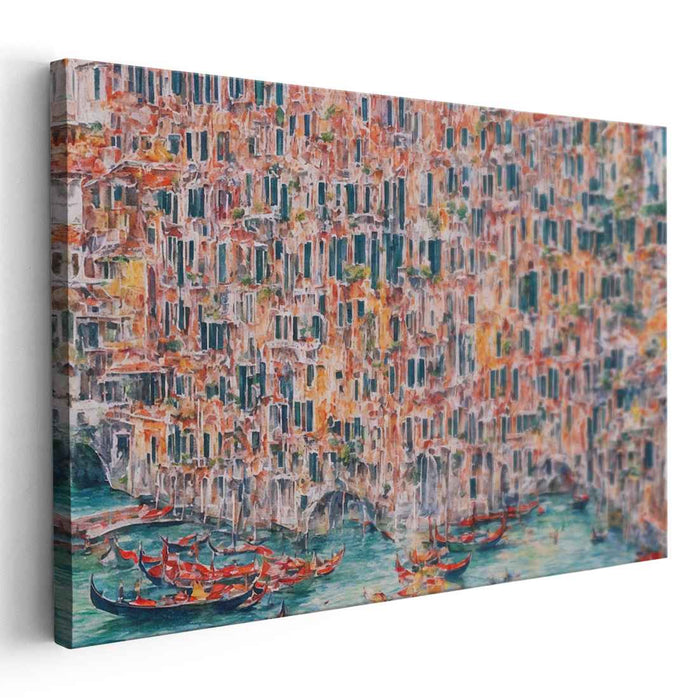 Impressionist Waterway Symphony: A Lively Impressionist Canal Scene Canvas Art