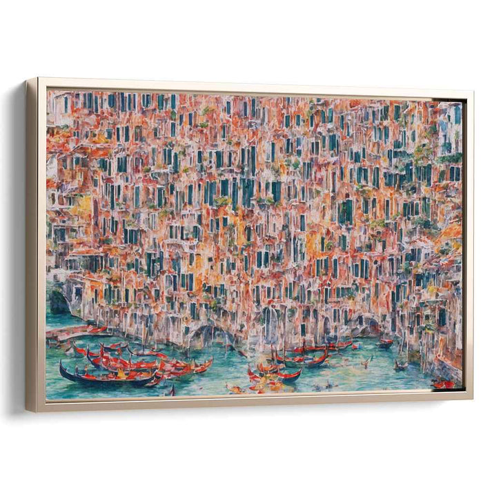 Impressionist Waterway Symphony: A Lively Impressionist Canal Scene Canvas Art