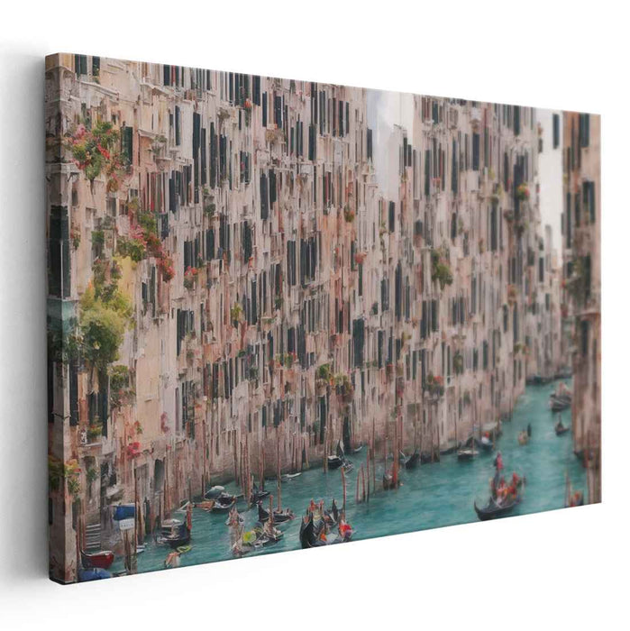 Tranquil City Waterfront View: Serene Canal Cityscape Canvas Art Print