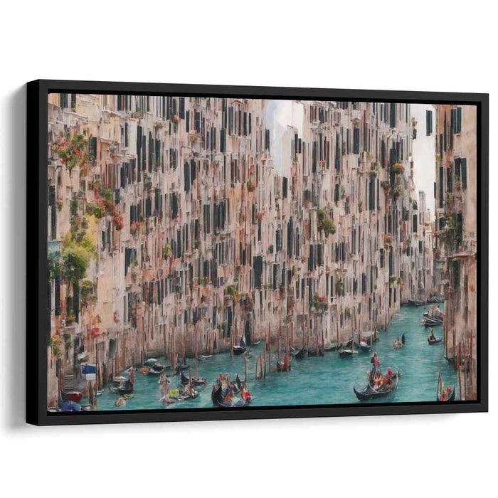 Tranquil City Waterfront View: Serene Canal Cityscape Canvas Art Print