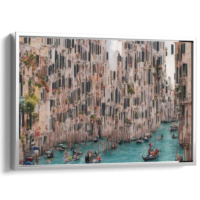 Tranquil City Waterfront View: Serene Canal Cityscape Canvas Art Print