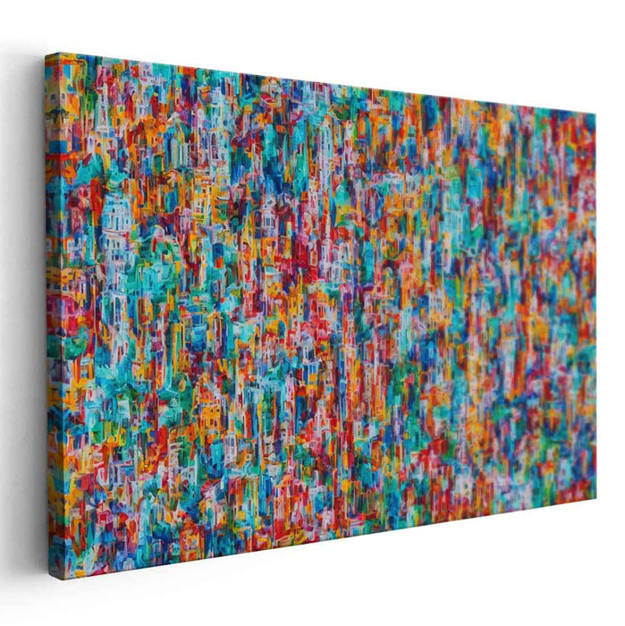 Flame Mosaic: Abstract Expressionist Turquoise and Fiery Multicolor Canvas Art