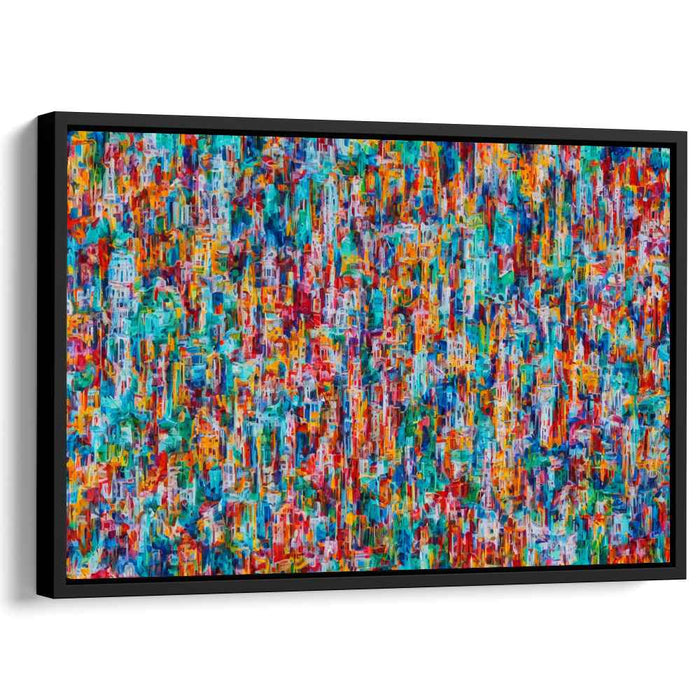 Flame Mosaic: Abstract Expressionist Turquoise and Fiery Multicolor Canvas Art