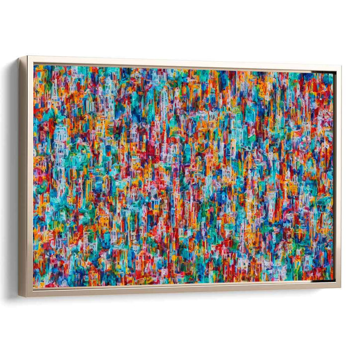 Flame Mosaic: Abstract Expressionist Turquoise and Fiery Multicolor Canvas Art