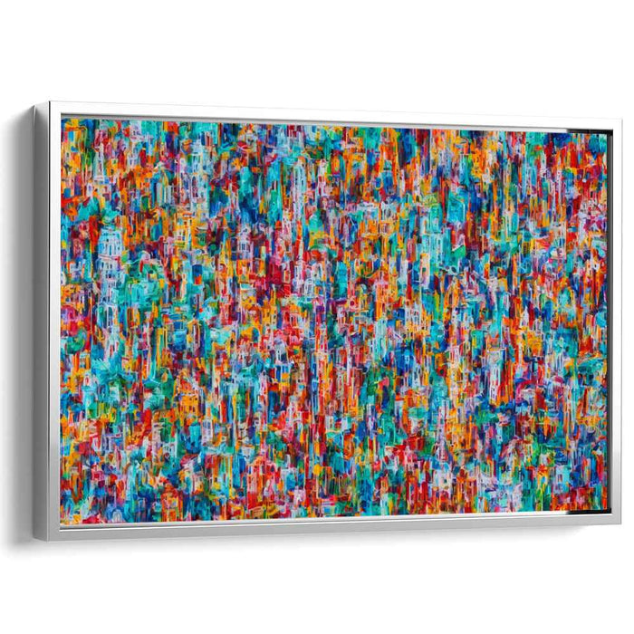 Flame Mosaic: Abstract Expressionist Turquoise and Fiery Multicolor Canvas Art