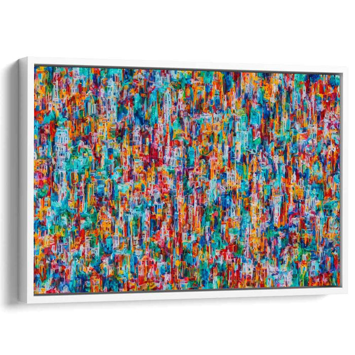 Flame Mosaic: Abstract Expressionist Turquoise and Fiery Multicolor Canvas Art