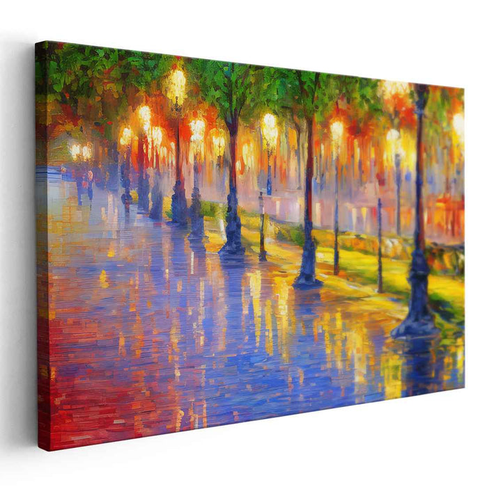 Starry Whispers Under Dusk's Veil: Impressionist Park at Twilight Canvas Art