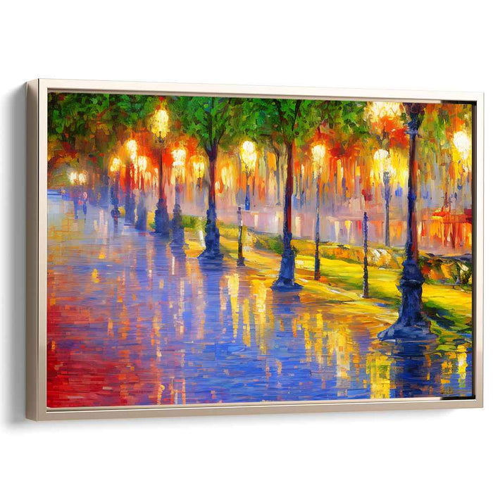 Starry Whispers Under Dusk's Veil: Impressionist Park at Twilight Canvas Art