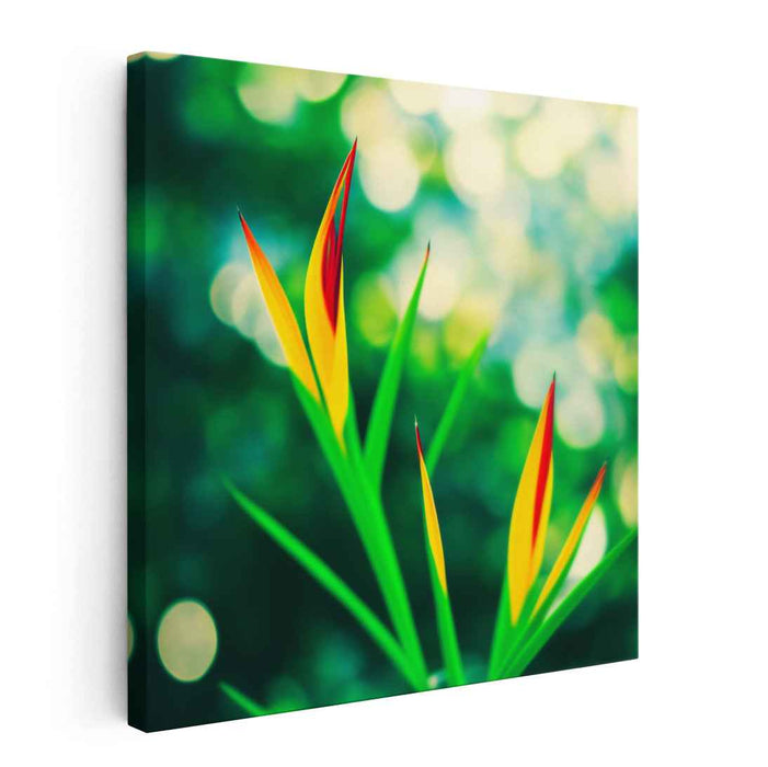 Tropical Verdant Impressions: Vivid Heliconia in Lush Green Canvas Art Print