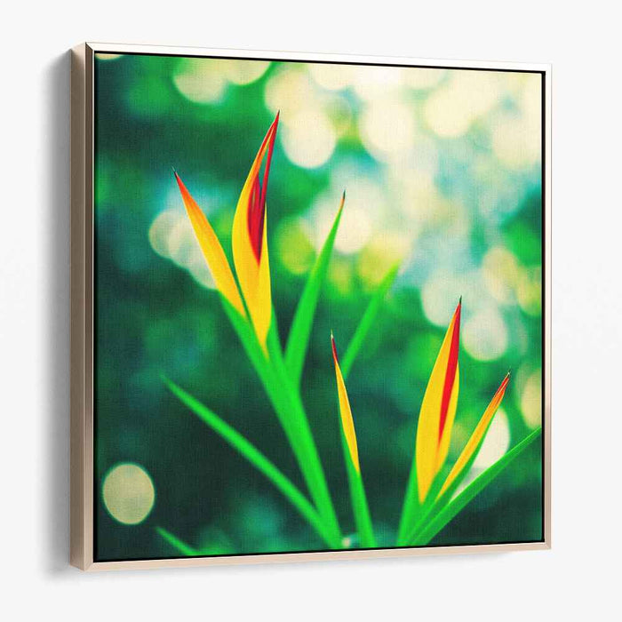 Tropical Verdant Impressions: Vivid Heliconia in Lush Green Canvas Art Print