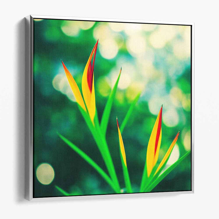 Tropical Verdant Impressions: Vivid Heliconia in Lush Green Canvas Art Print