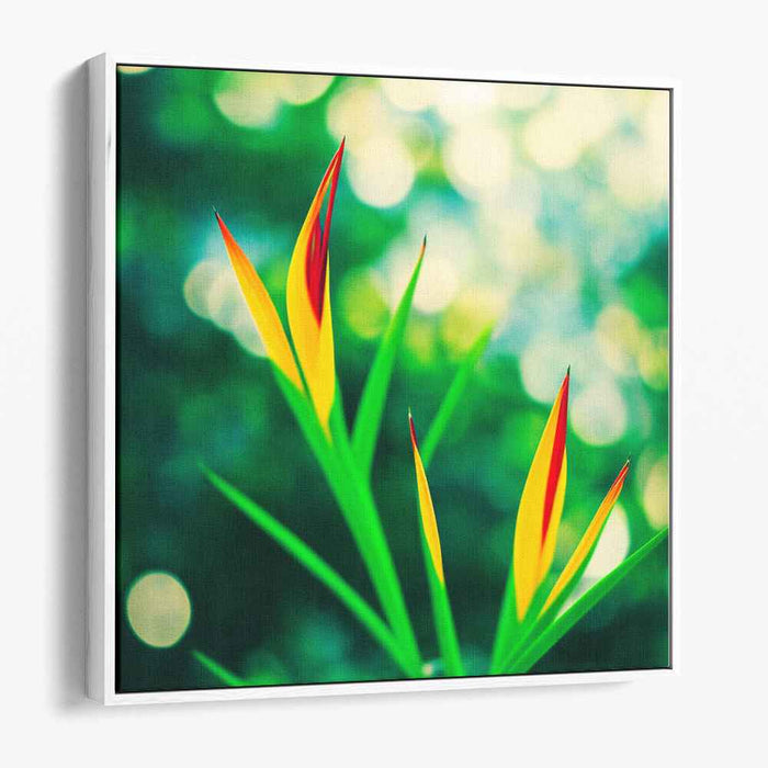 Tropical Verdant Impressions: Vivid Heliconia in Lush Green Canvas Art Print