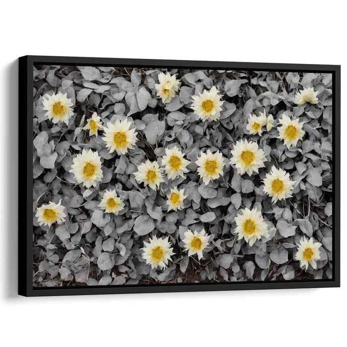Gilded Whispers Amidst Shadows: Monochrome Garden with Golden Touches Canvas Art