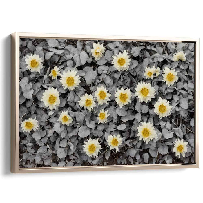 Gilded Whispers Amidst Shadows: Monochrome Garden with Golden Touches Canvas Art