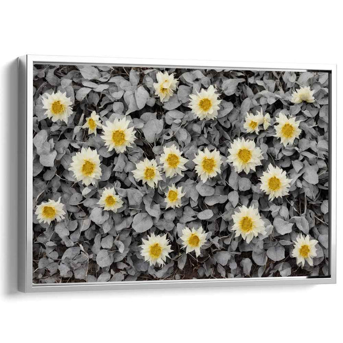 Gilded Whispers Amidst Shadows: Monochrome Garden with Golden Touches Canvas Art
