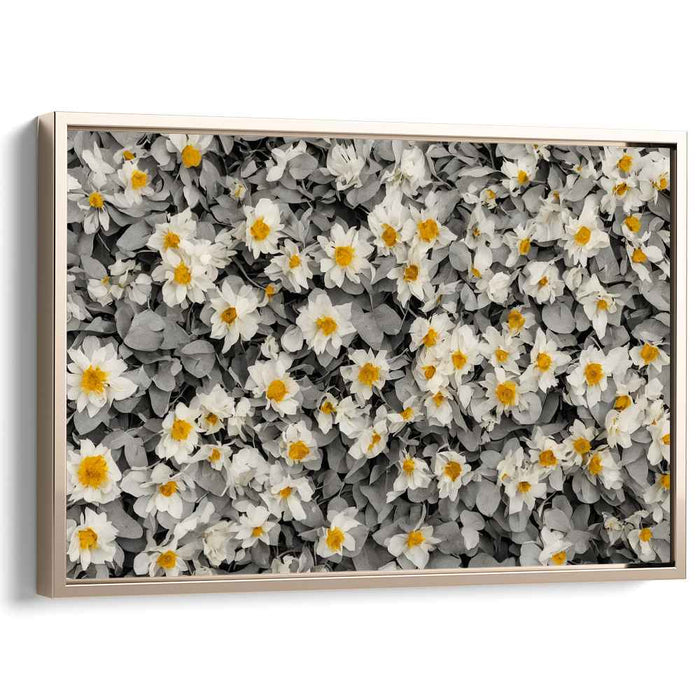 Monochrome Whispers with Blooming Hues: Monochrome Foliage with Vibrant Floral Accents Canvas Art Print