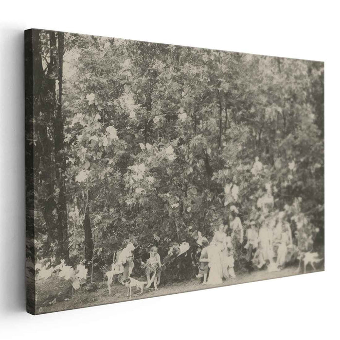 Timeless Whimsy: Children and Dogs in a Forest Canopy