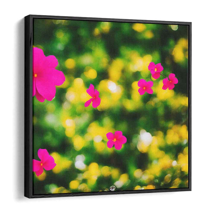 Whispering Meadows Dance: Vivid Pink Flowers in a Dreamy Green Bokeh Canvas Art Print