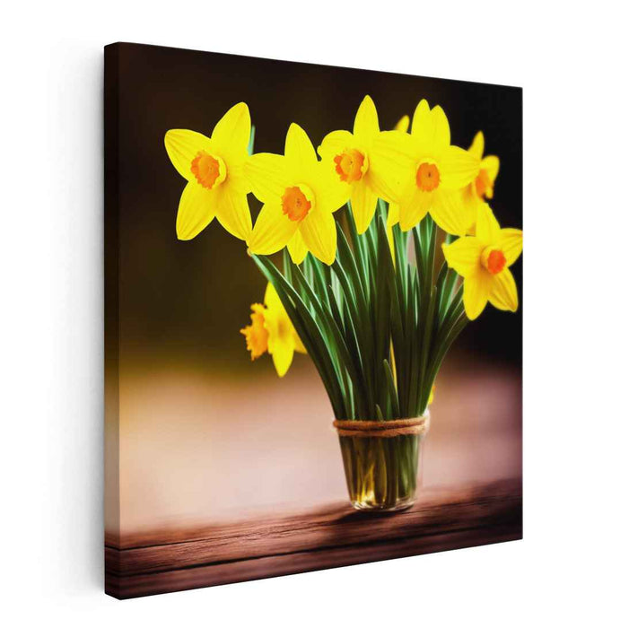 Petals of Sunshine Bouquet: Realistic Daffodil Bouquet Canvas Art Print