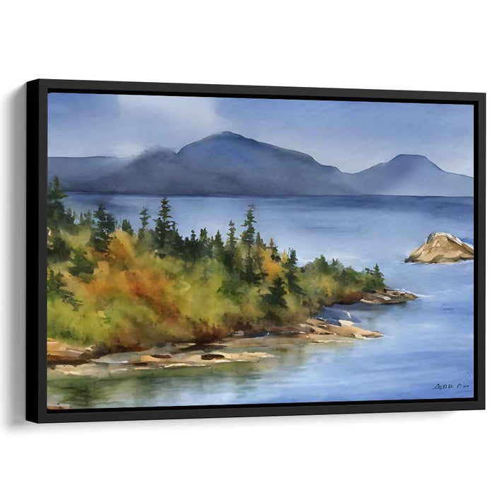 Falling Leaves' Embrace: Watercolor Landscape with Autumn Foliage and Majestic Mountains