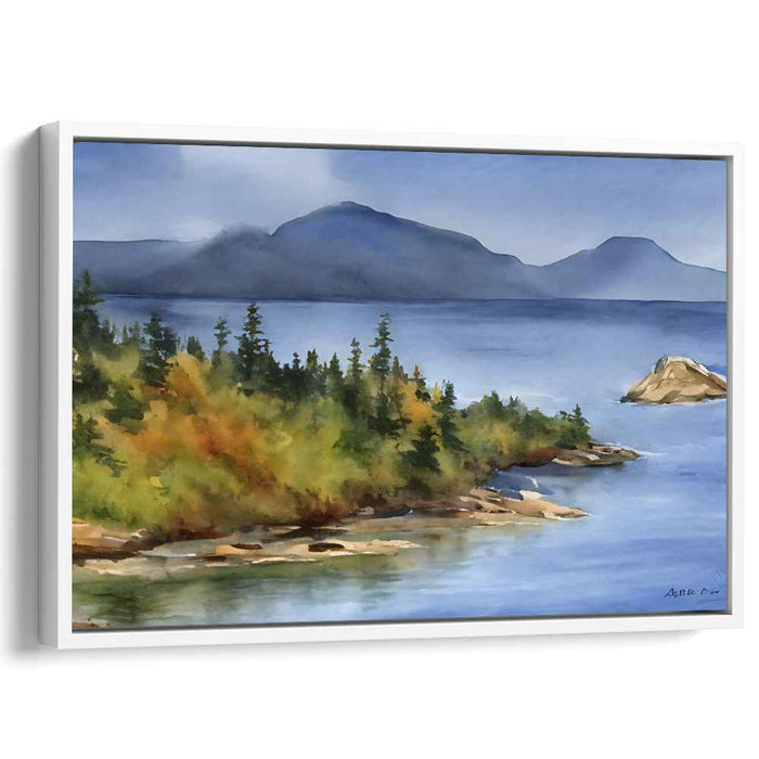 Falling Leaves' Embrace: Watercolor Landscape with Autumn Foliage and Majestic Mountains