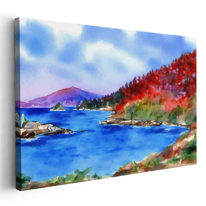 Seaside Serenade Splash Dance: Coastal Vista Watercolor Canvas Art