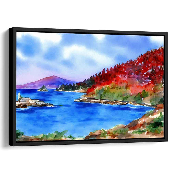 Seaside Serenade Splash Dance: Coastal Vista Watercolor Canvas Art