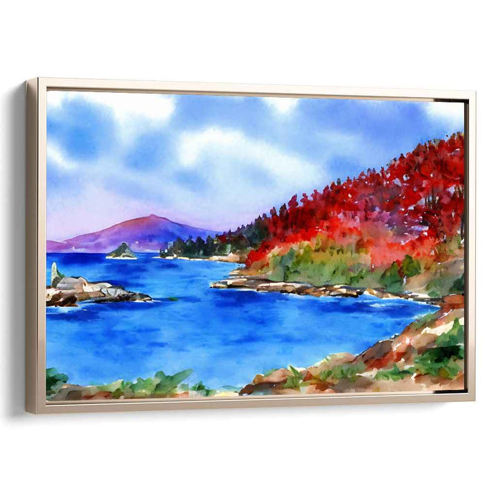 Seaside Serenade Splash Dance: Coastal Vista Watercolor Canvas Art