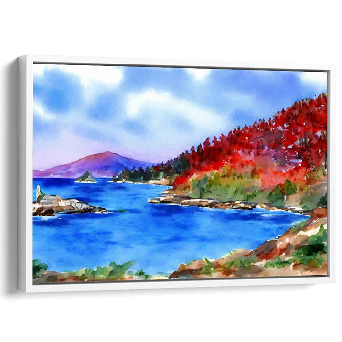 Seaside Serenade Splash Dance: Coastal Vista Watercolor Canvas Art