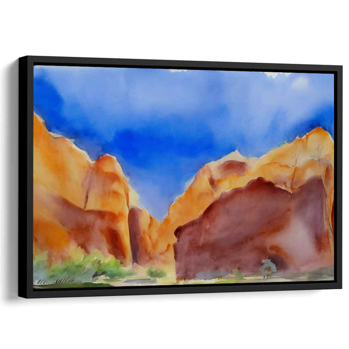 Azure Skies Over Majestic Canyon: Watercolor Landscape Canvas Art Print