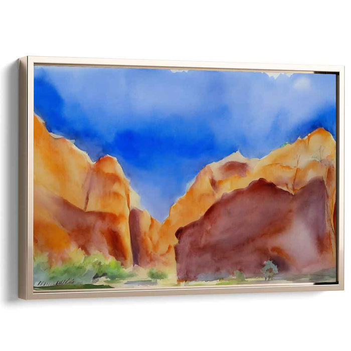 Azure Skies Over Majestic Canyon: Watercolor Landscape Canvas Art Print