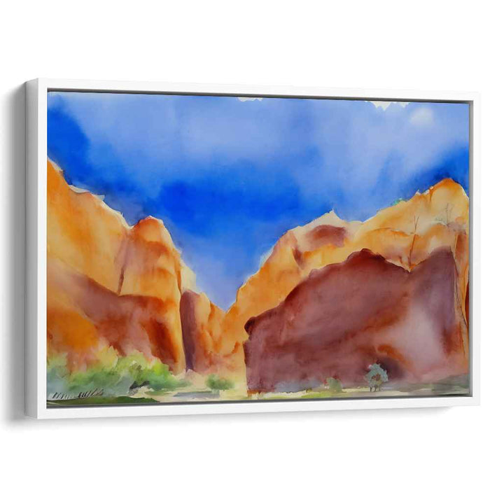 Azure Skies Over Majestic Canyon: Watercolor Landscape Canvas Art Print