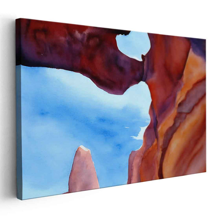 Ephemeral Canyon Glow: Abstract Watercolor Landscape of Sunlit Canyon