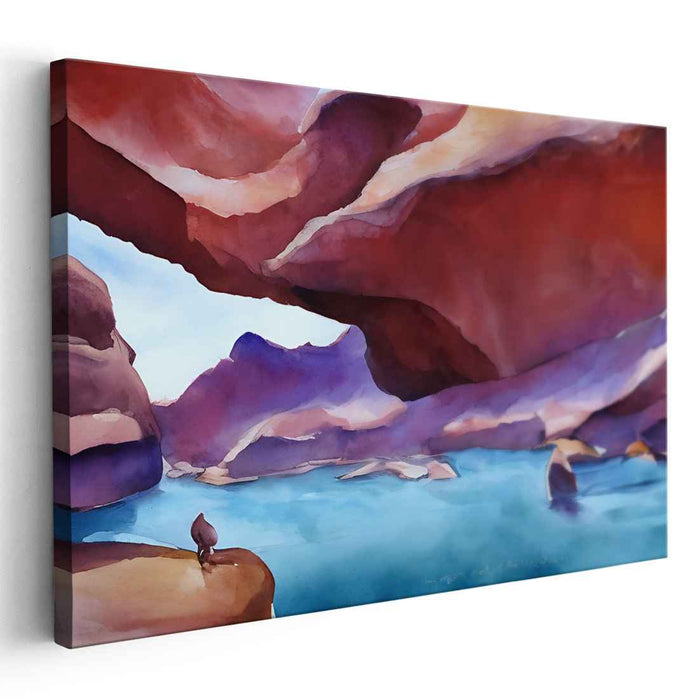 Canyon's Whispering Palette: Watercolor Landscape of Serene Canyon Beauty