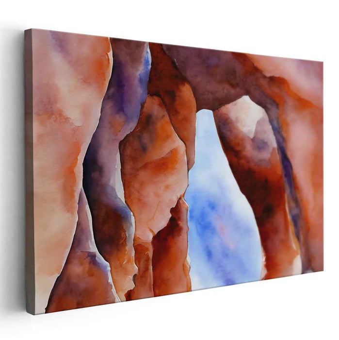 Serene Archway: Watercolor Landscape of Natural Rock Formation