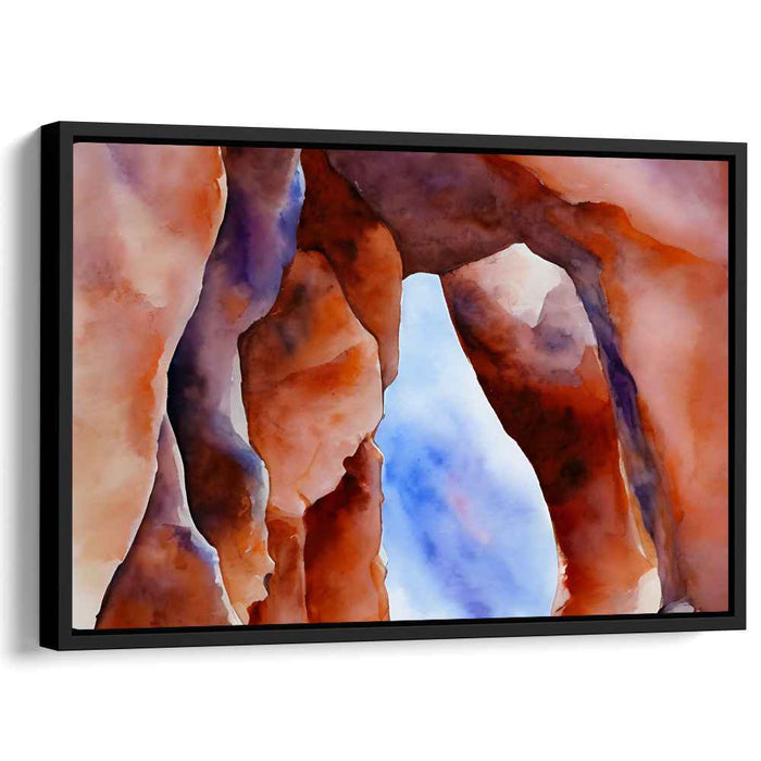 Serene Archway: Watercolor Landscape of Natural Rock Formation
