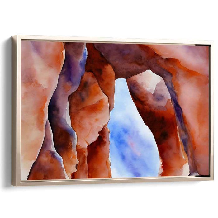 Serene Archway: Watercolor Landscape of Natural Rock Formation