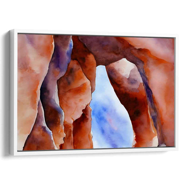 Serene Archway: Watercolor Landscape of Natural Rock Formation