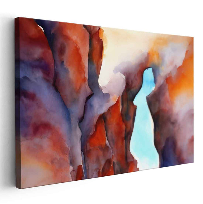 Serenity in Abstract: Canyon Sunset Watercolor Canvas Art Print
