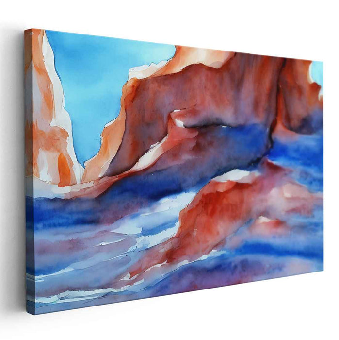 Crimson Cliffs at Dusk: Impressionist Watercolor Landscape Canvas Art