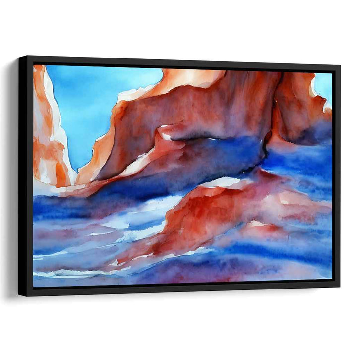 Crimson Cliffs at Dusk: Impressionist Watercolor Landscape Canvas Art