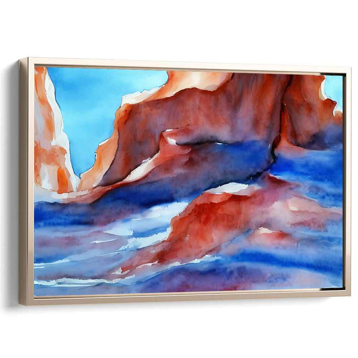 Crimson Cliffs at Dusk: Impressionist Watercolor Landscape Canvas Art