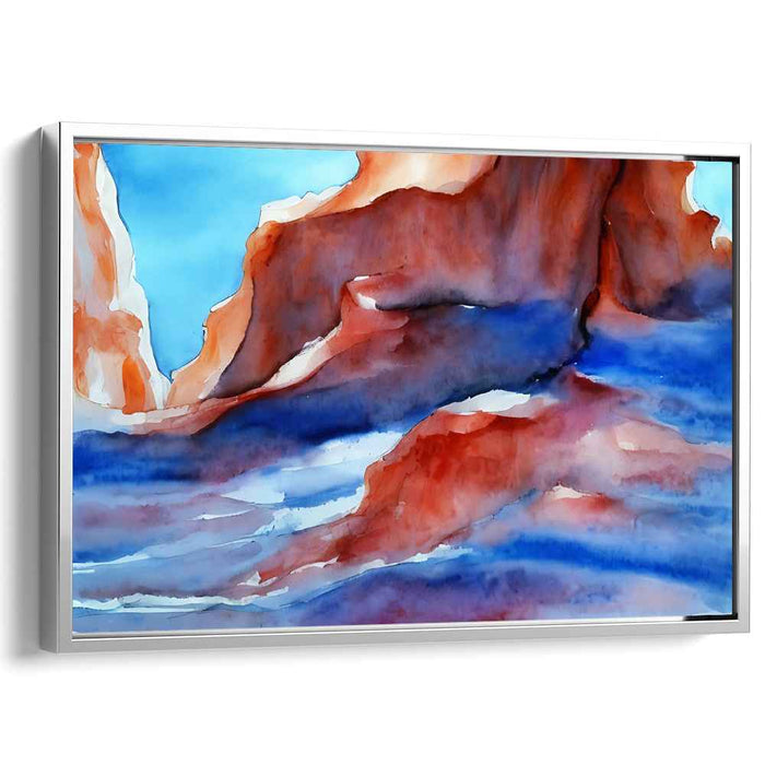 Crimson Cliffs at Dusk: Impressionist Watercolor Landscape Canvas Art