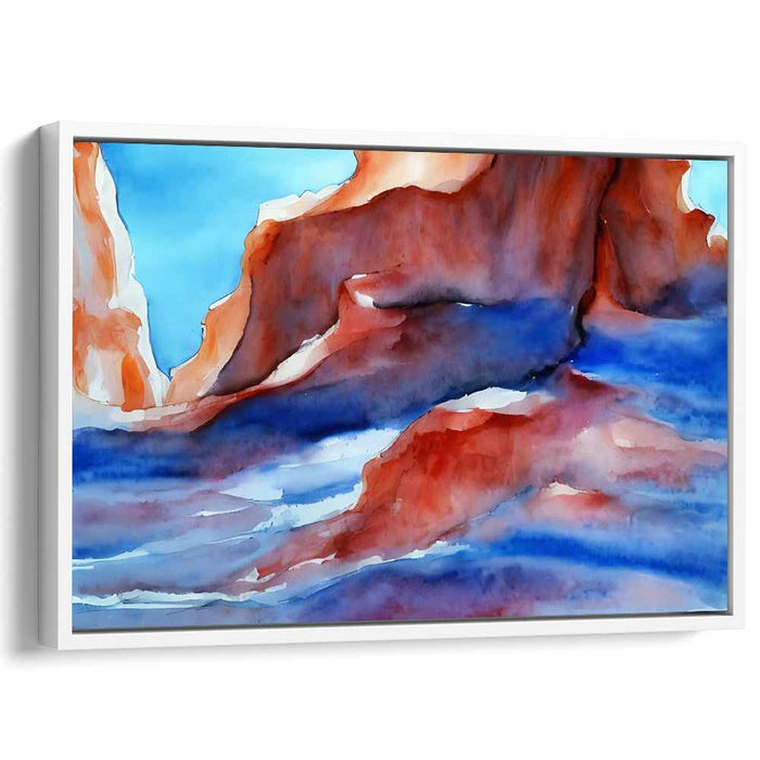 Crimson Cliffs at Dusk: Impressionist Watercolor Landscape Canvas Art