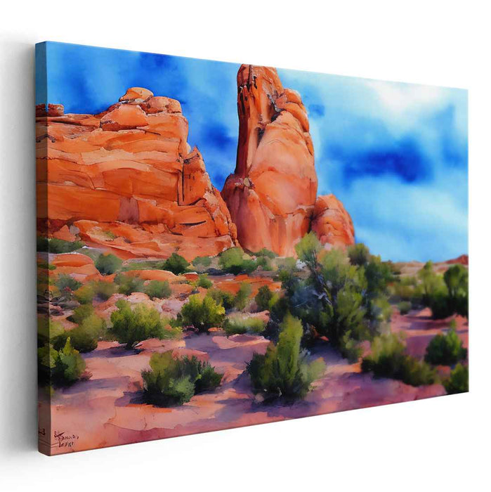Crimson Mirage Canyon: Realistic Red Rock Landscape Canvas Art Print