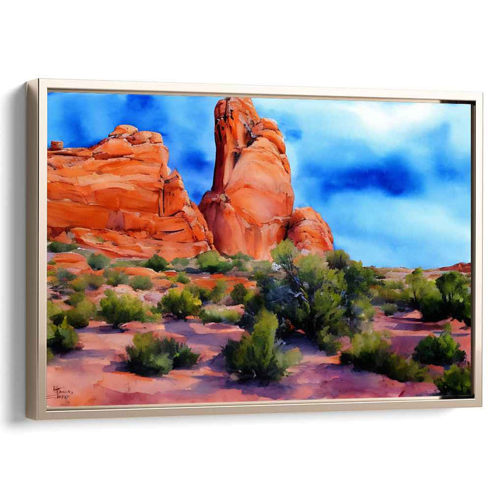 Crimson Mirage Canyon: Realistic Red Rock Landscape Canvas Art Print