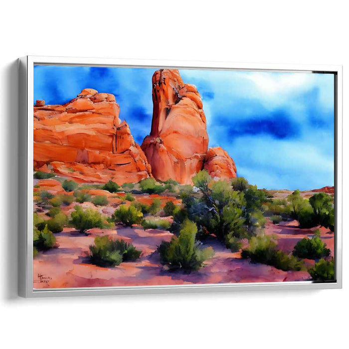 Crimson Mirage Canyon: Realistic Red Rock Landscape Canvas Art Print