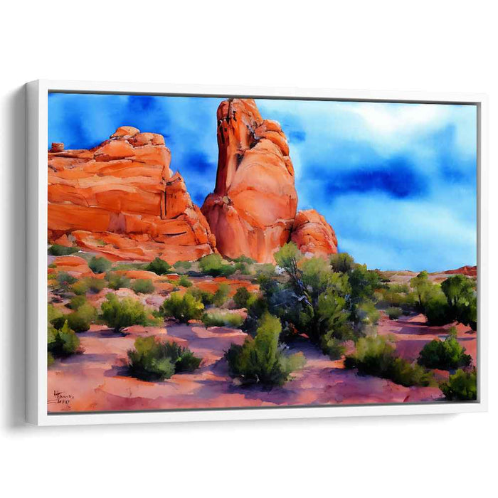 Crimson Mirage Canyon: Realistic Red Rock Landscape Canvas Art Print
